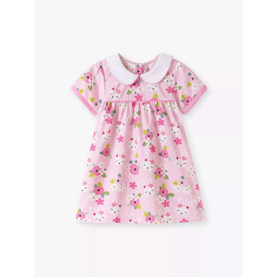 Children’s Bunny & Floral Print Peter Pan Collar Dress Apparel and Accessories