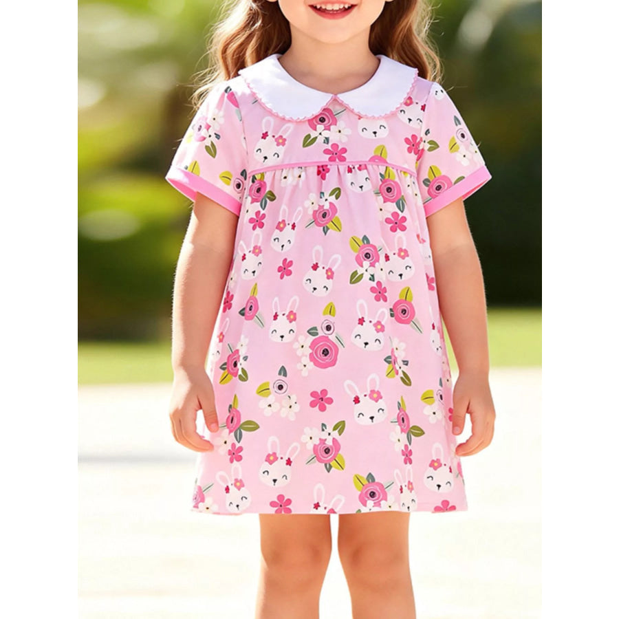 Children’s Bunny & Floral Print Peter Pan Collar Dress Blush Pink / 2Y Apparel and Accessories