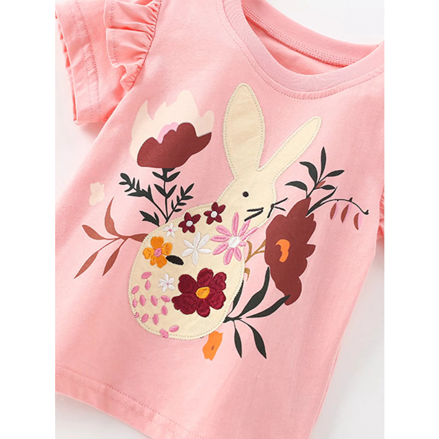 Children’s Bunny Floral Ruffle Sleeve T-Shirt Apparel and Accessories