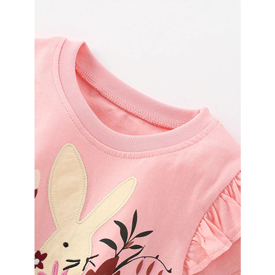 Children’s Bunny Floral Ruffle Sleeve T-Shirt Apparel and Accessories