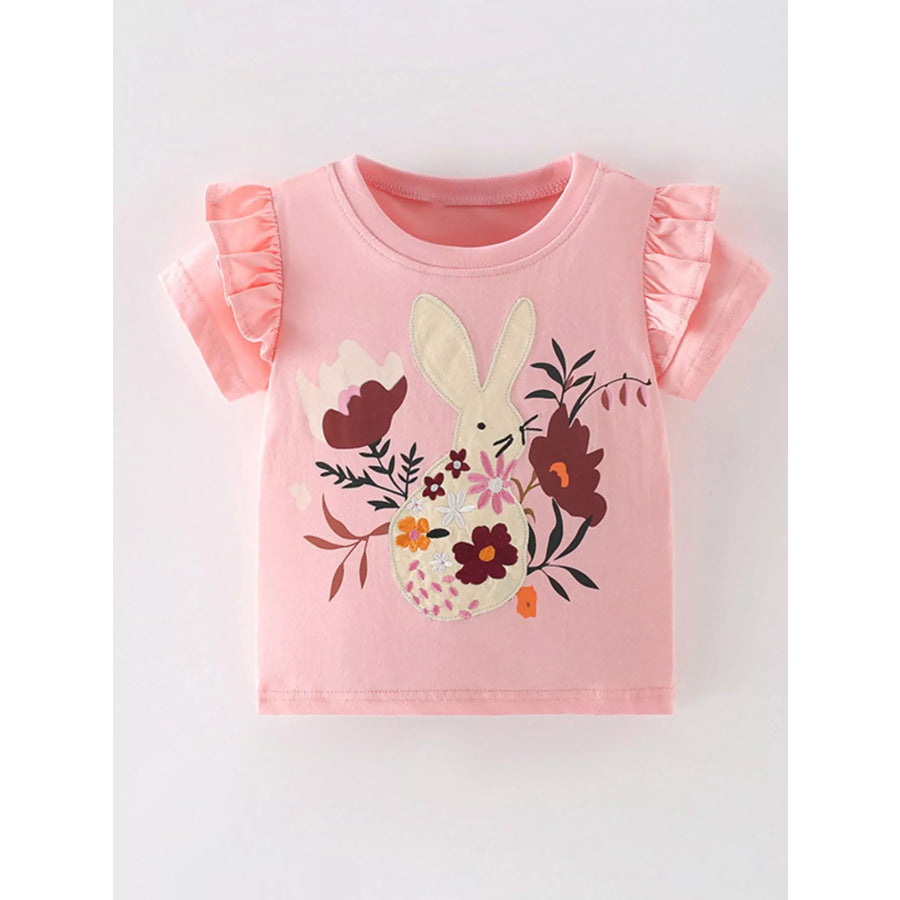 Children’s Bunny Floral Ruffle Sleeve T-Shirt Blush Pink / 3T Apparel and Accessories