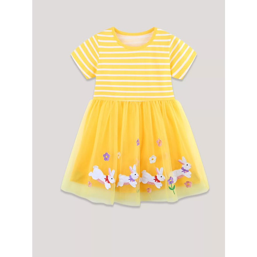 Children’s Bunny & Floral Striped Tulle Dress Apparel and Accessories