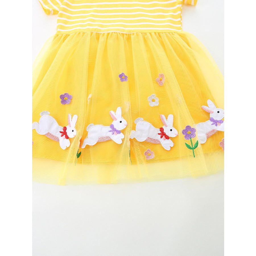 Children’s Bunny & Floral Striped Tulle Dress Apparel and Accessories