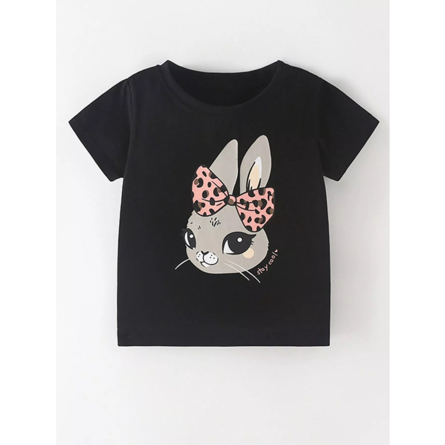 Children’s Bunny Graphic Round Neck T-Shirt Black / 3T Apparel and Accessories