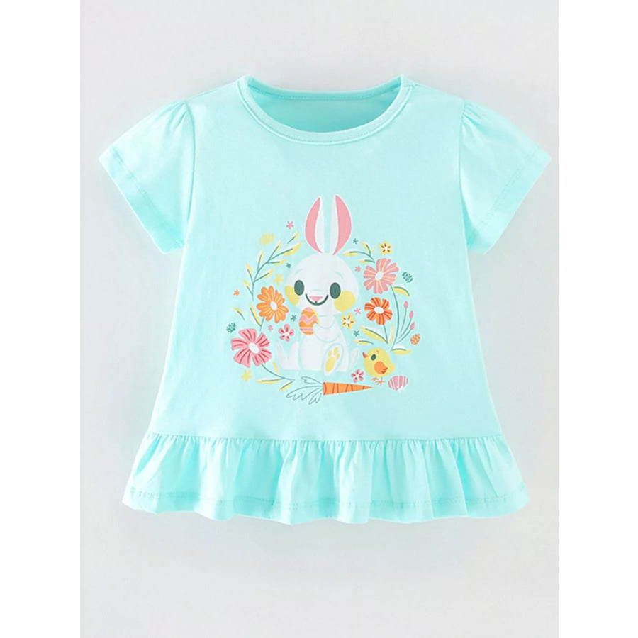 Children’s Bunny Graphic Ruffle Hem T-Shirt Mint Blue / 3Y Apparel and Accessories