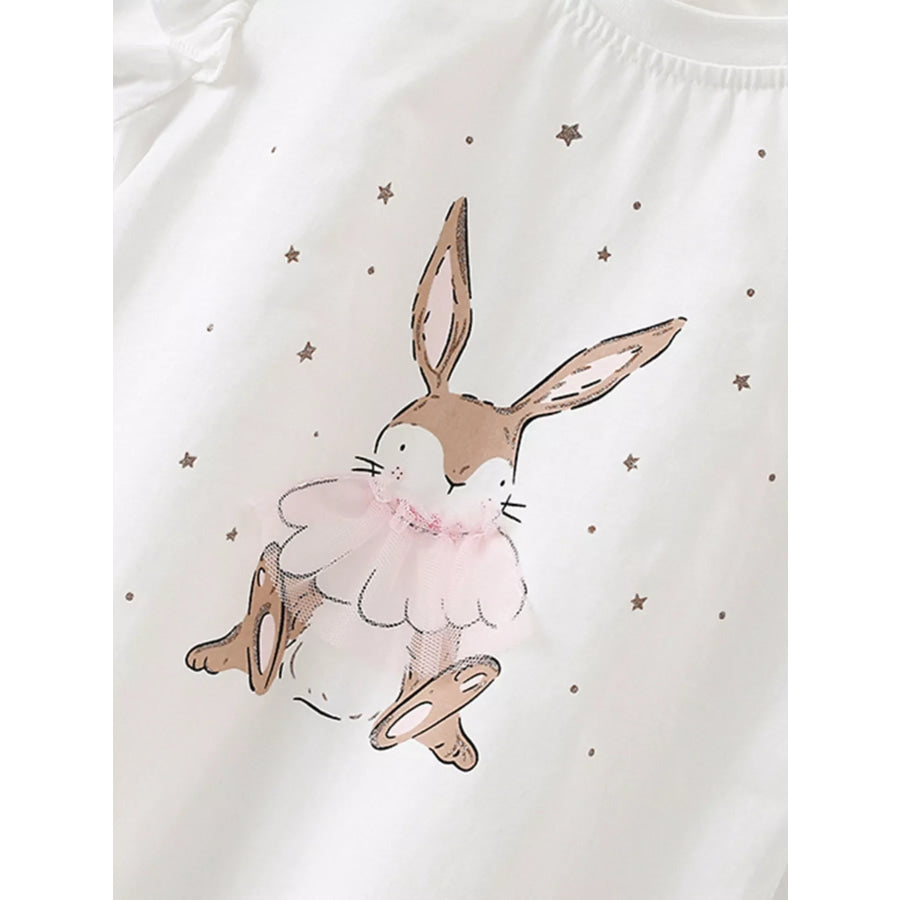 Children’s Bunny Graphic Ruffle Sleeve T-Shirt Apparel and Accessories