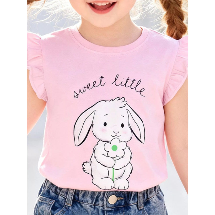 Children’s Bunny Graphic Ruffle Sleeve T-Shirt Blush Pink / 2Y Apparel and Accessories