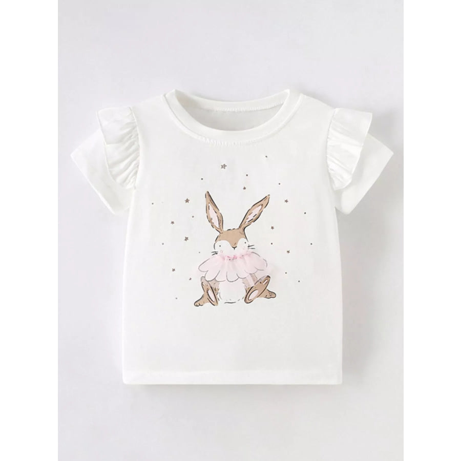 Children’s Bunny Graphic Ruffle Sleeve T-Shirt White / 3T Apparel and Accessories