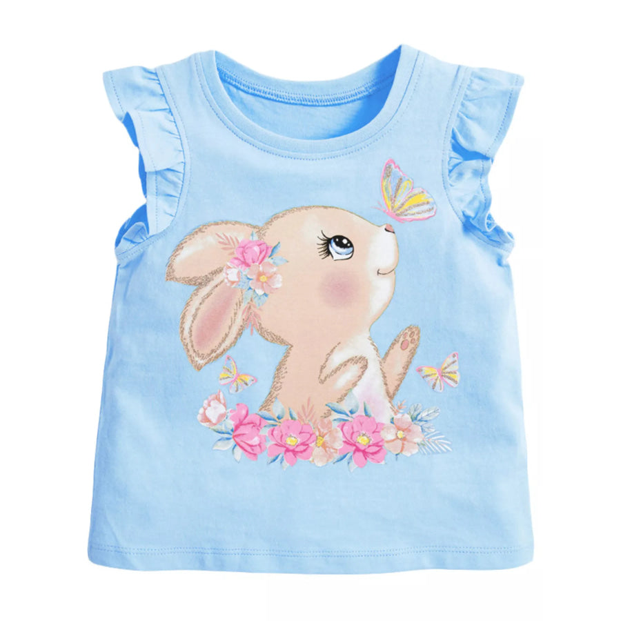 Children’s Bunny Graphic Ruffled Top Pastel Blue / 2Y Apparel and Accessories