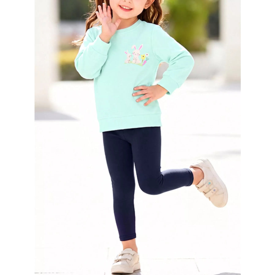 Children’s Bunny Graphic Sweatshirt and Leggings Set Aqua / 2Y Apparel and Accessories