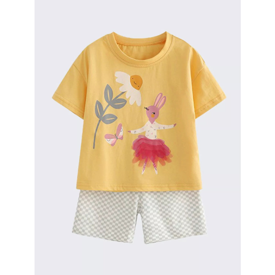 Children’s Bunny Graphic Tee & Checkered Shorts Set Apparel and Accessories