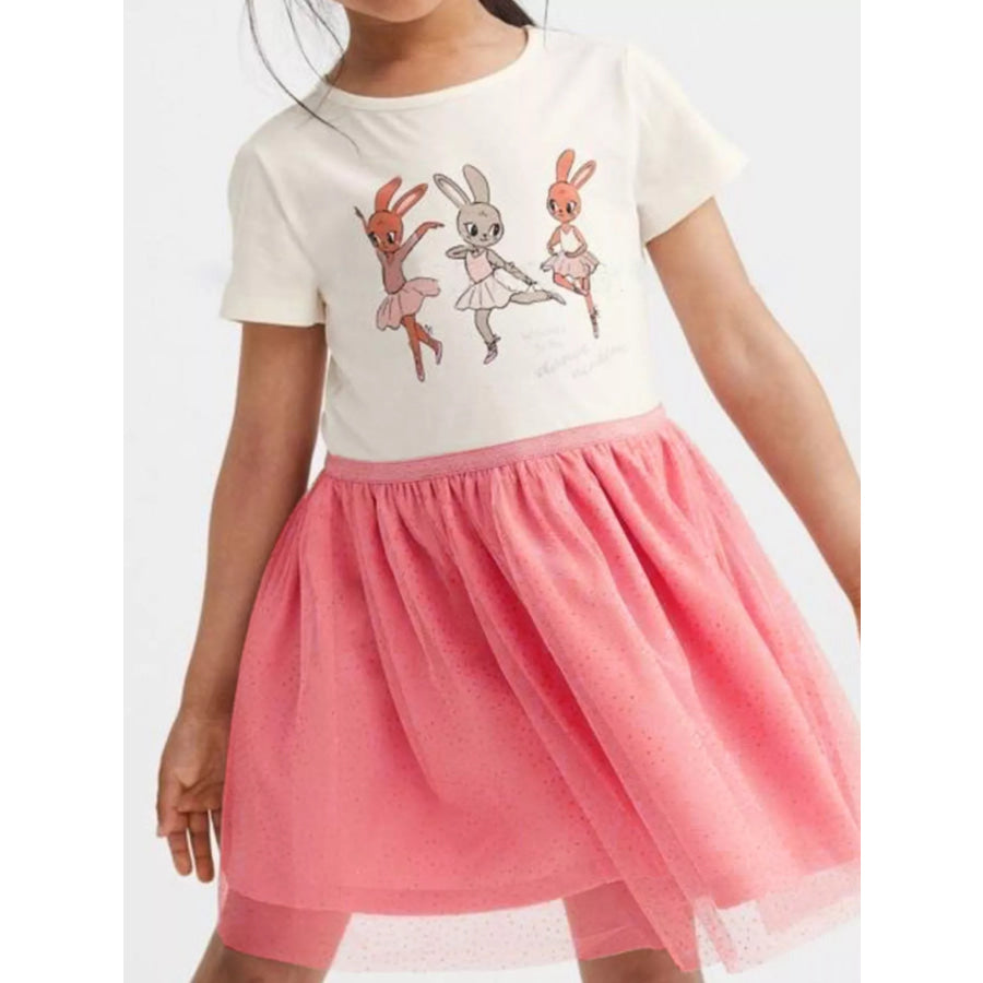 Children’s Bunny Graphic Tulle Dress White / 2Y Apparel and Accessories