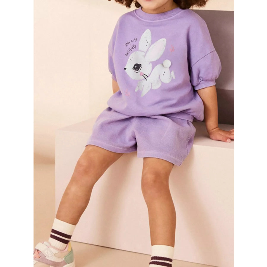 Children’s Bunny Half Sleeve Top and Shorts Set Lavender / 2Y Apparel and Accessories