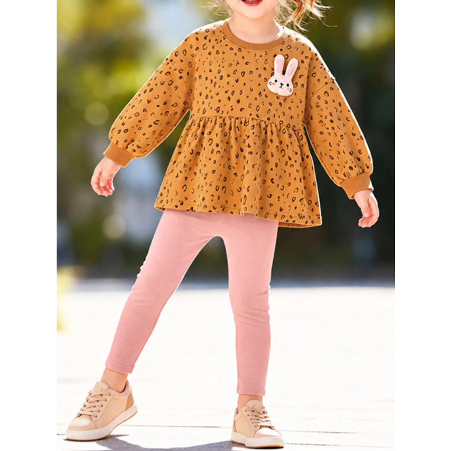 Children’s Bunny Leopard Peplum Top and Leggings Set Caramel / 2Y Apparel and Accessories