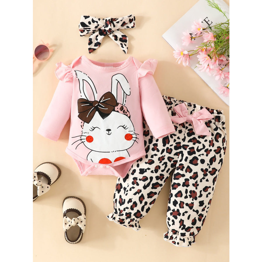 Children’s Bunny Long Sleeve Bodysuit and Pants Set with Headscarf Pink / 0-3M Apparel and Accessories