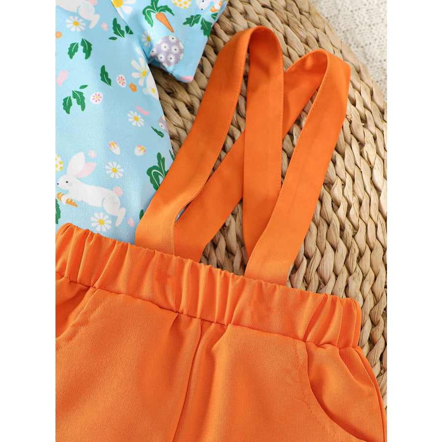 Children’s Bunny Print Bodysuit & Suspender Shorts Set Apparel and Accessories
