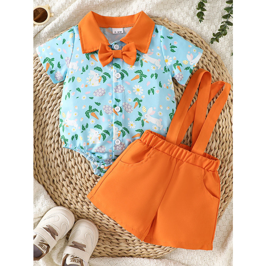 Children’s Bunny Print Bodysuit & Suspender Shorts Set Apparel and Accessories