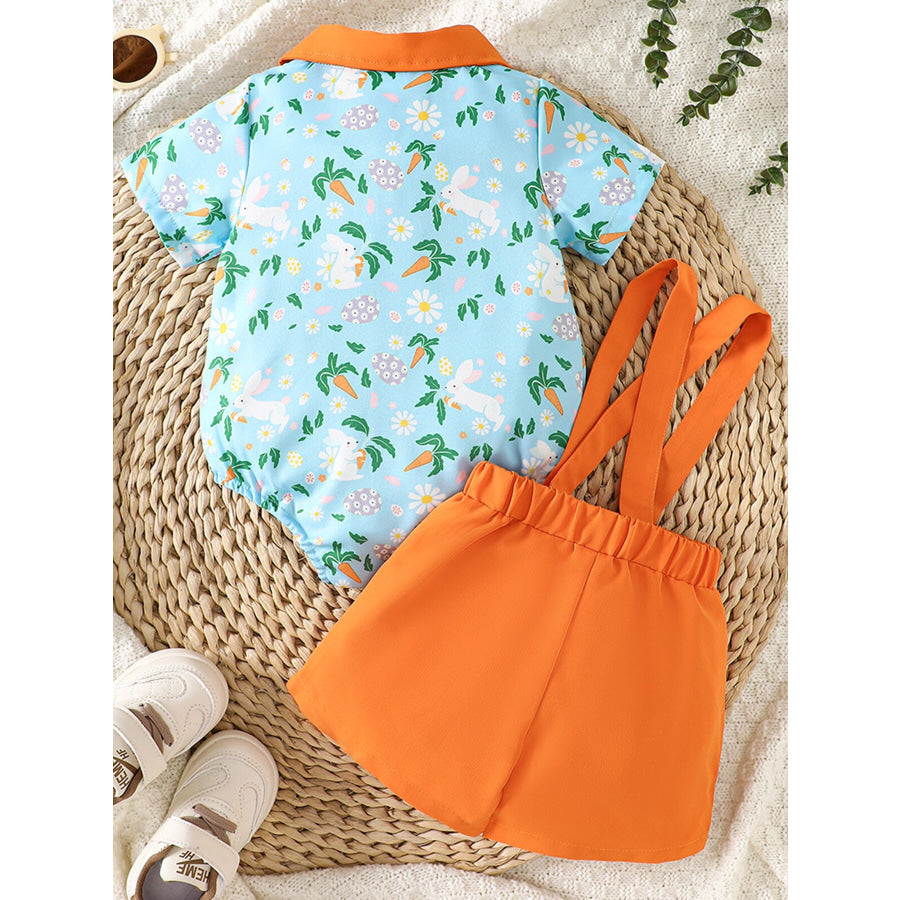Children’s Bunny Print Bodysuit & Suspender Shorts Set Apparel and Accessories
