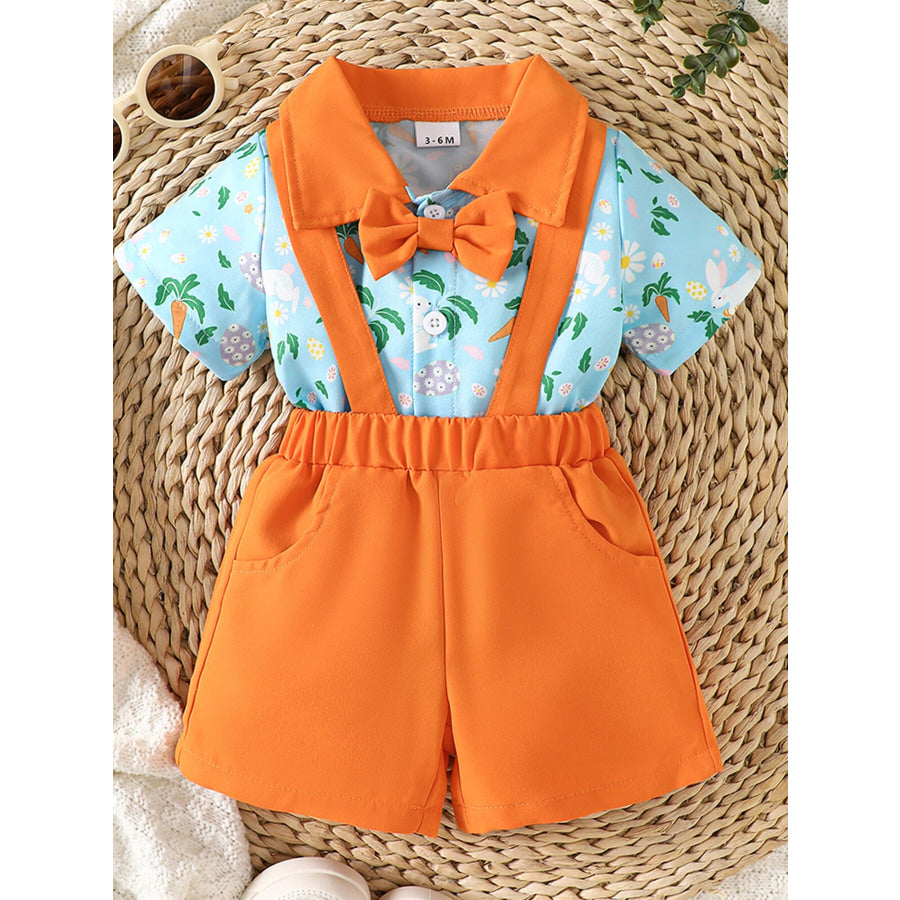 Children’s Bunny Print Bodysuit & Suspender Shorts Set Light Blue / 3-6M Apparel and Accessories