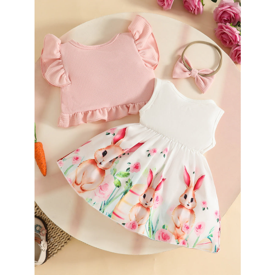 Children’s Bunny Print Dress with Ruffle Cardigan & Headband Set Apparel and Accessories
