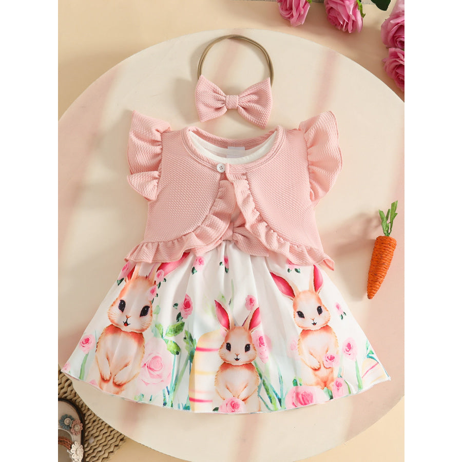 Children’s Bunny Print Dress with Ruffle Cardigan & Headband Set Apparel and Accessories