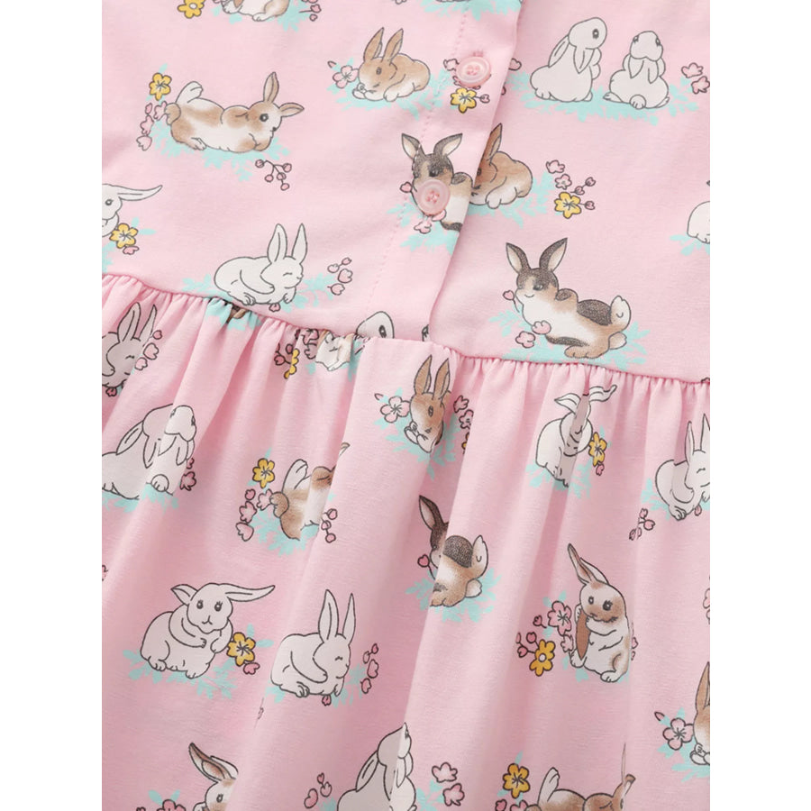Children’s Bunny Print Round Neck Casual Dress Apparel and Accessories