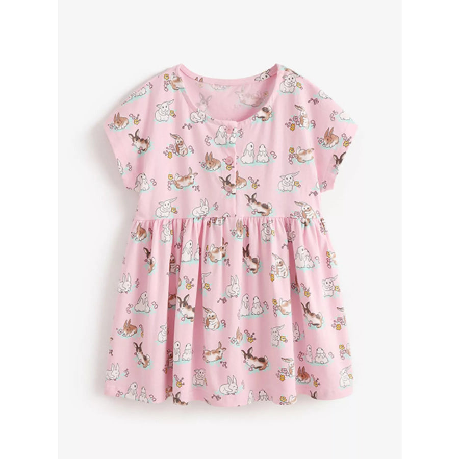 Children’s Bunny Print Round Neck Casual Dress Apparel and Accessories