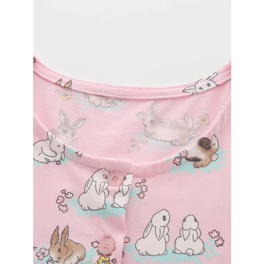 Children’s Bunny Print Round Neck Casual Dress Apparel and Accessories