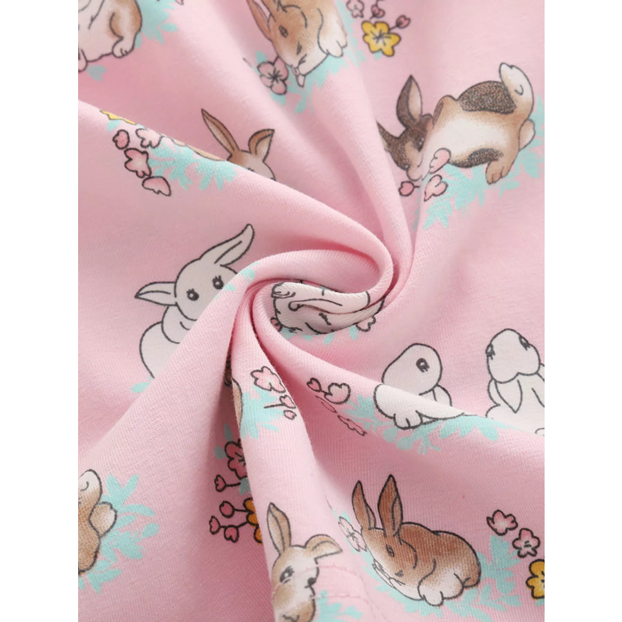 Children’s Bunny Print Round Neck Casual Dress Apparel and Accessories