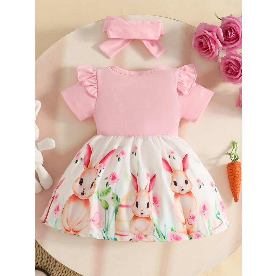 Children’s Bunny Print Ruffled Dress with Headband Apparel and Accessories