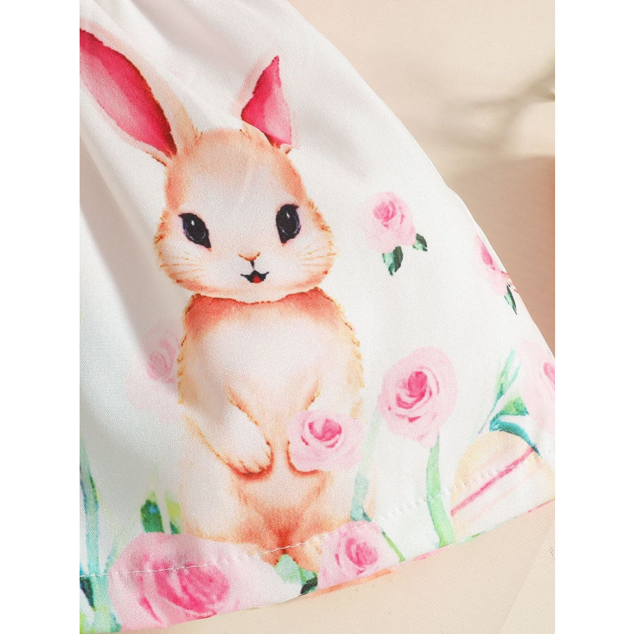 Children’s Bunny Print Ruffled Dress with Headband Apparel and Accessories