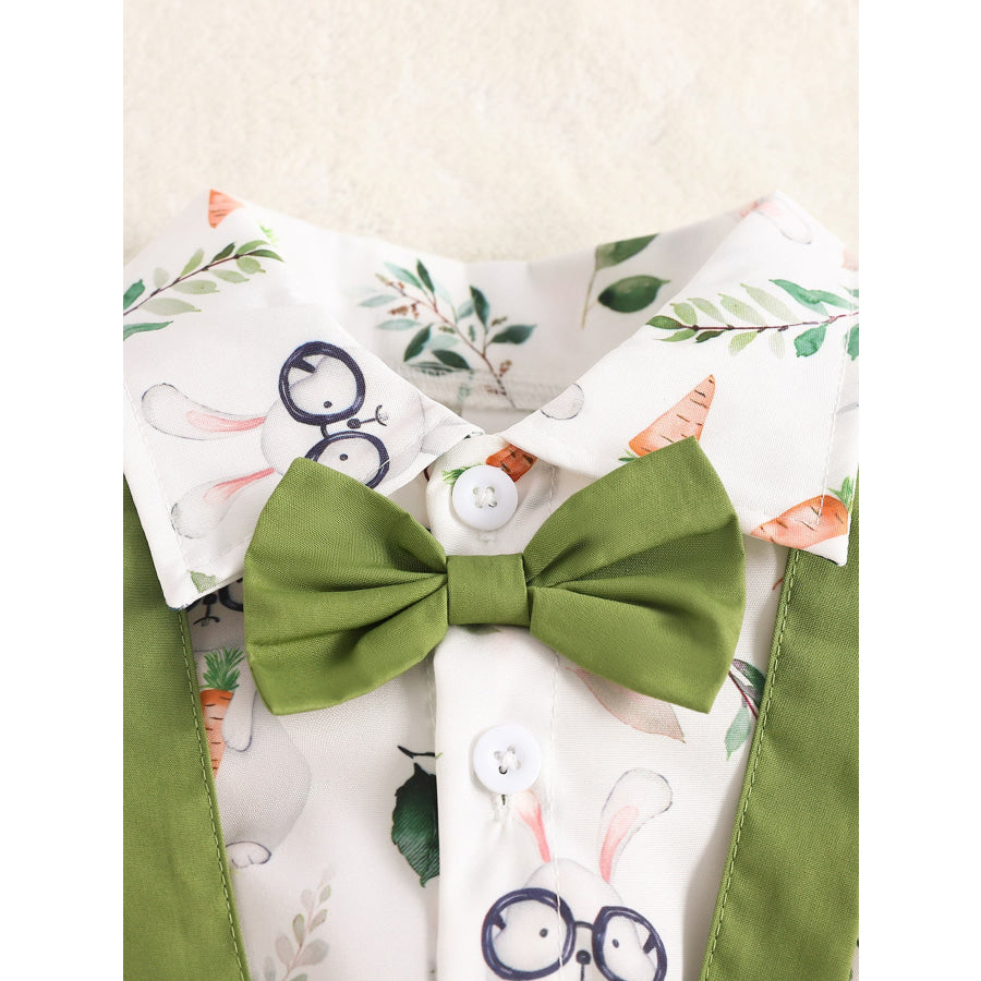 Children’s Bunny Print Shirt with Suspender Shorts Set Apparel and Accessories