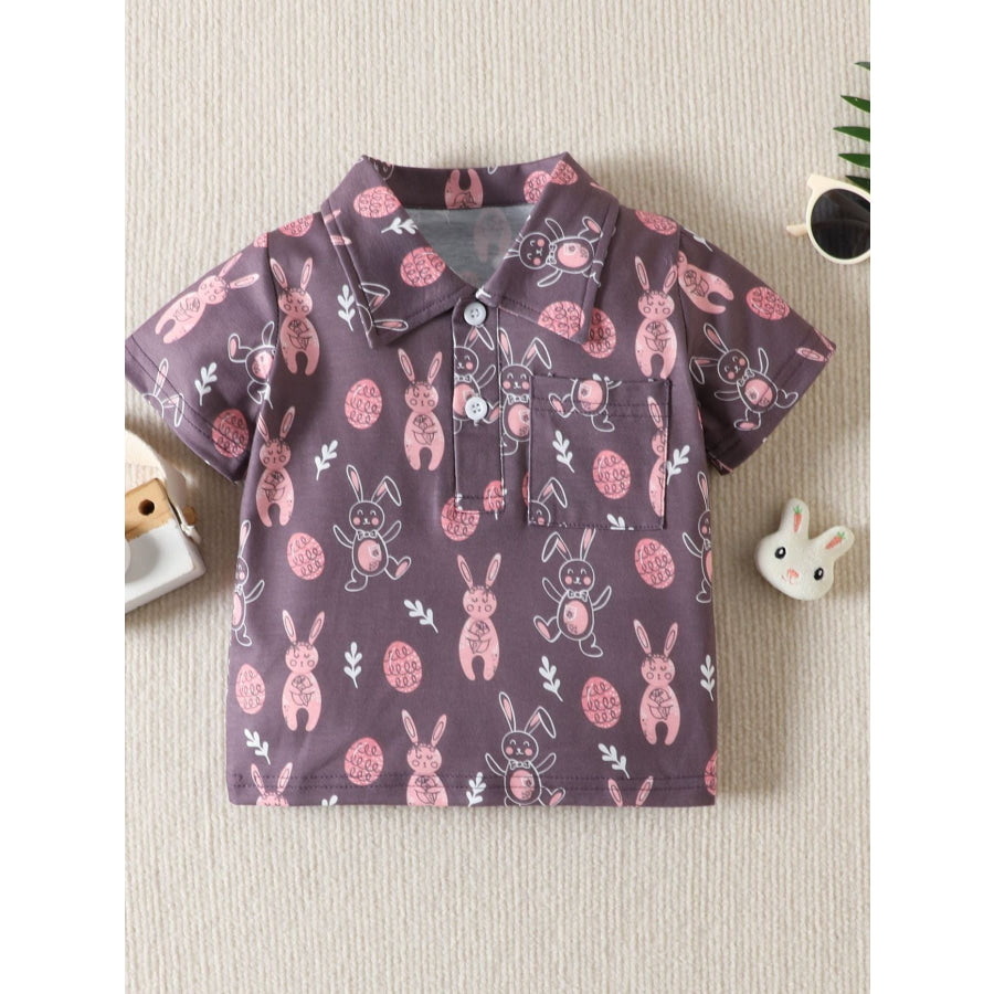 Children’s Bunny Print Short Sleeve Shirt Plum Purple / 3-6M Apparel and Accessories