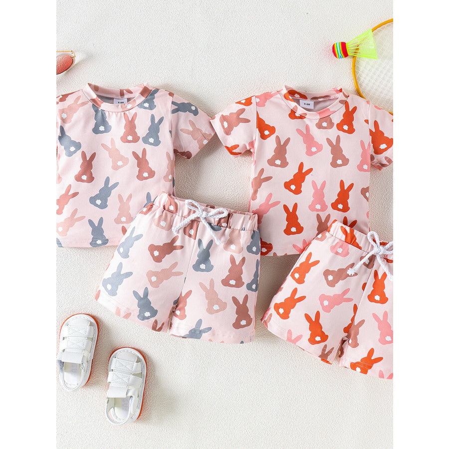 Children’s Bunny Print Short Sleeve Top and Shorts Set Apparel and Accessories