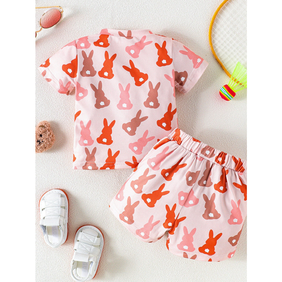 Children’s Bunny Print Short Sleeve Top and Shorts Set Apparel and Accessories