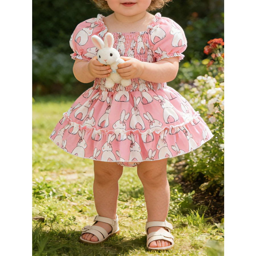 Children’s Bunny Print Smocked Dress & Headband Set Apparel and Accessories