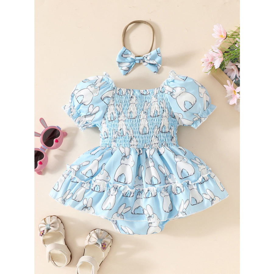 Children’s Bunny Print Smocked Dress & Headband Set Apparel and Accessories