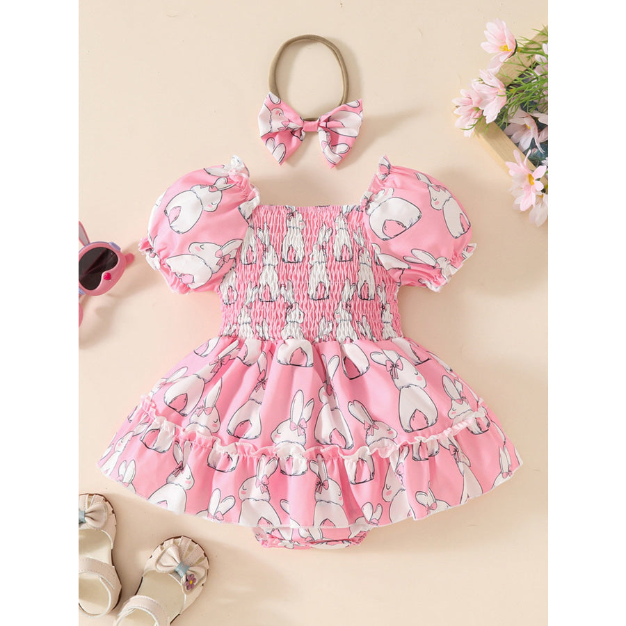 Children’s Bunny Print Smocked Dress & Headband Set Apparel and Accessories
