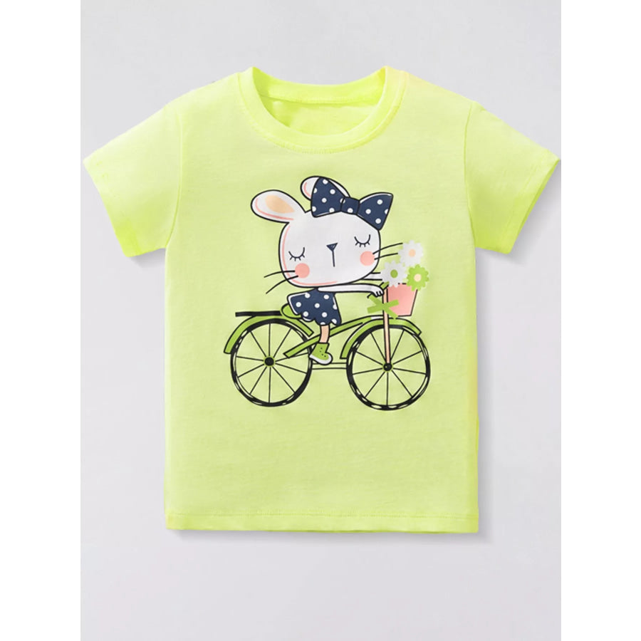 Children’s Bunny Riding Bicycle Graphic T-Shirt Lime / 3Y Apparel and Accessories