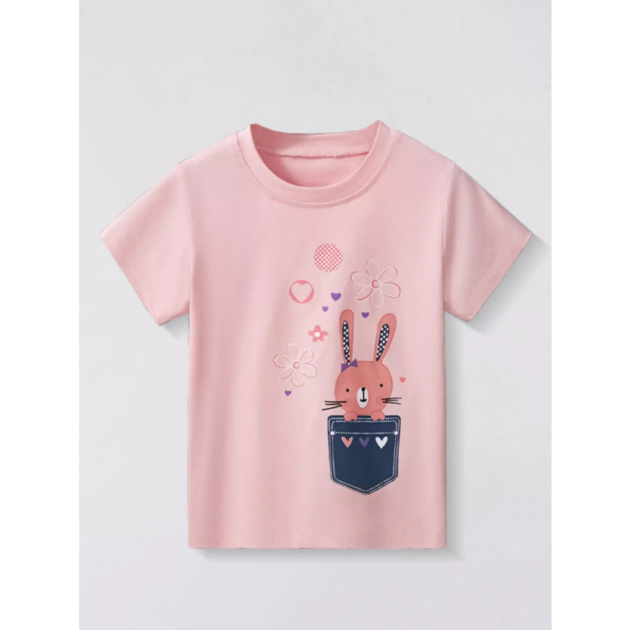 Children’s Bunny Round Neck T-Shirt Dusty Pink / 2-3Y Apparel and Accessories