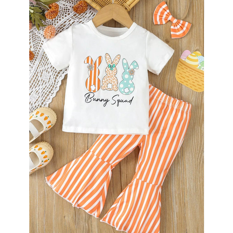 Children’s Bunny Round Neck Tee and Pants Set White / 6-12M Apparel and Accessories