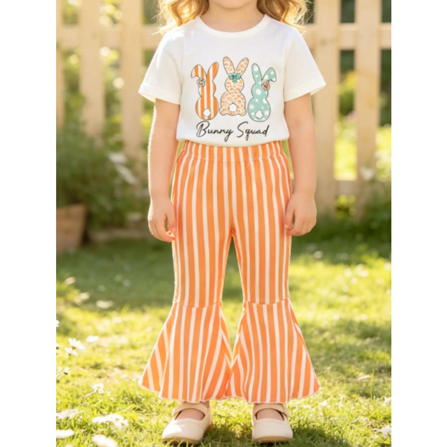 Children’s Bunny Round Neck Tee and Pants Set White / 6-12M Apparel and Accessories