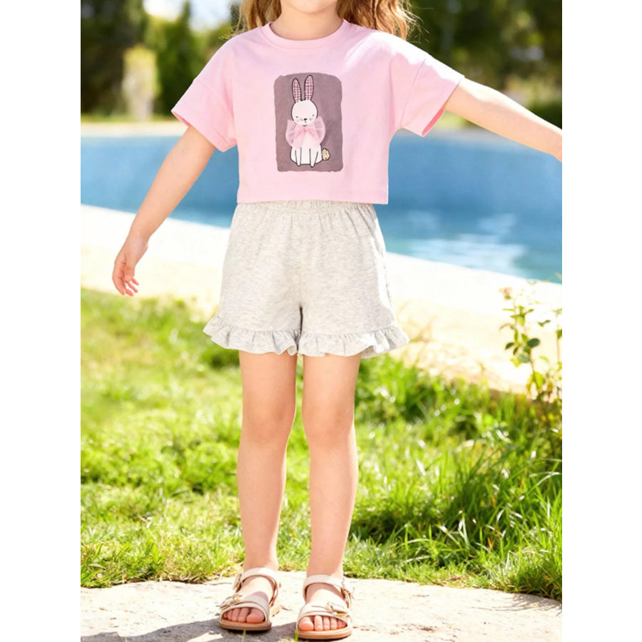 Children’s Bunny Round Neck Top and Shorts Set Blush Pink / 2Y Apparel and Accessories