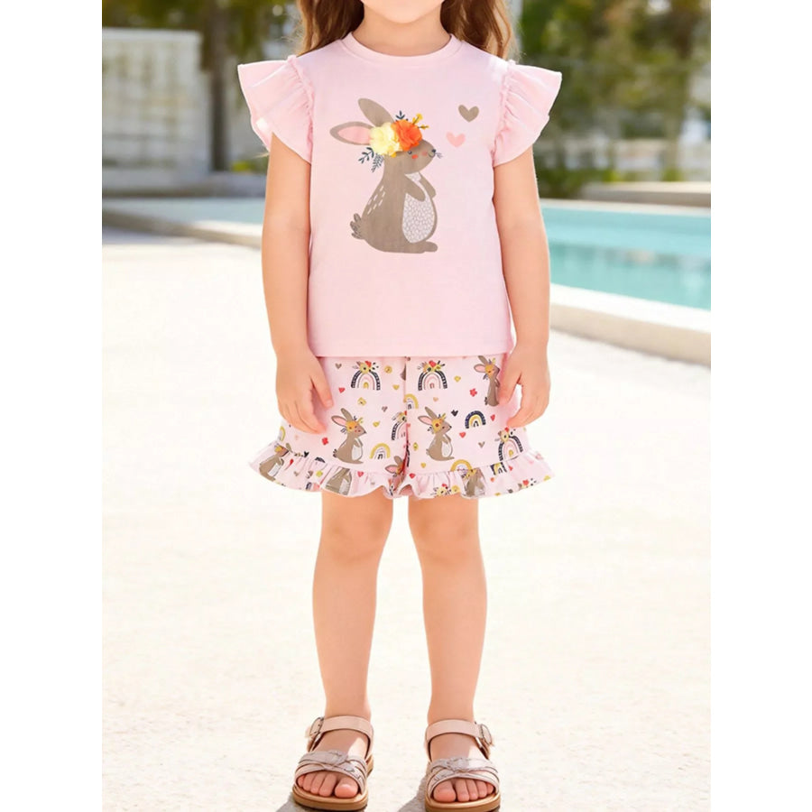 Children’s Bunny Ruffle Sleeve Tank and Shorts Set Blush Pink / 2Y Apparel and Accessories