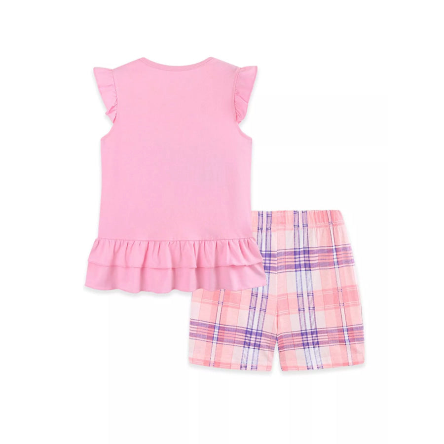 Children’s Bunny Train Ruffle Trim Top & Plaid Shorts Set Apparel and Accessories