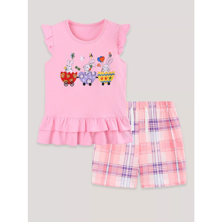 Children’s Bunny Train Ruffle Trim Top & Plaid Shorts Set Apparel and Accessories