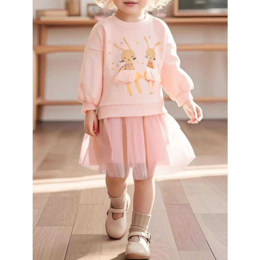 Children’s Bunny Tulle Layered Dress Apricot / 2Y Apparel and Accessories