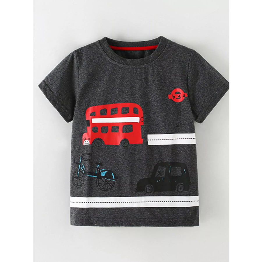 Children’s Bus Graphic Round Neck T-Shirt Apparel and Accessories