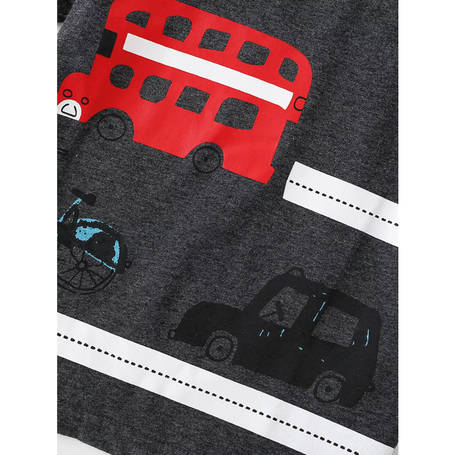 Children’s Bus Graphic Round Neck T-Shirt Apparel and Accessories