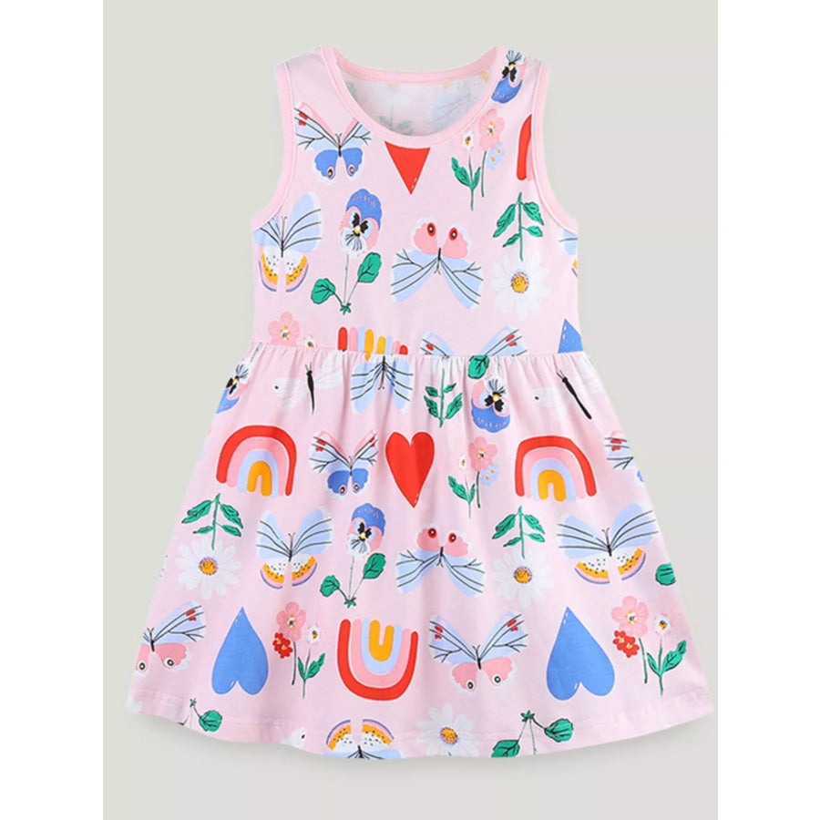 Children’s Butterfly and Rainbow Print Sleeveless Dress Blush Pink / 2Y Apparel and Accessories